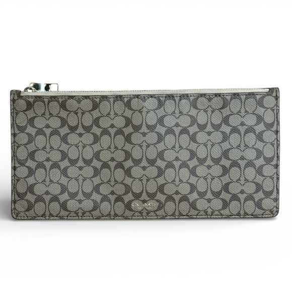Coach Handbags - Coach Signature PVC Zip Pouch Wallet Gray 9.5” x 4.5”